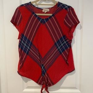 Anthropologie Cloth & Stone sz L plaid print cap sleeve tee shirt